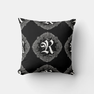 Elegant Goth Initial R Throw Pillow