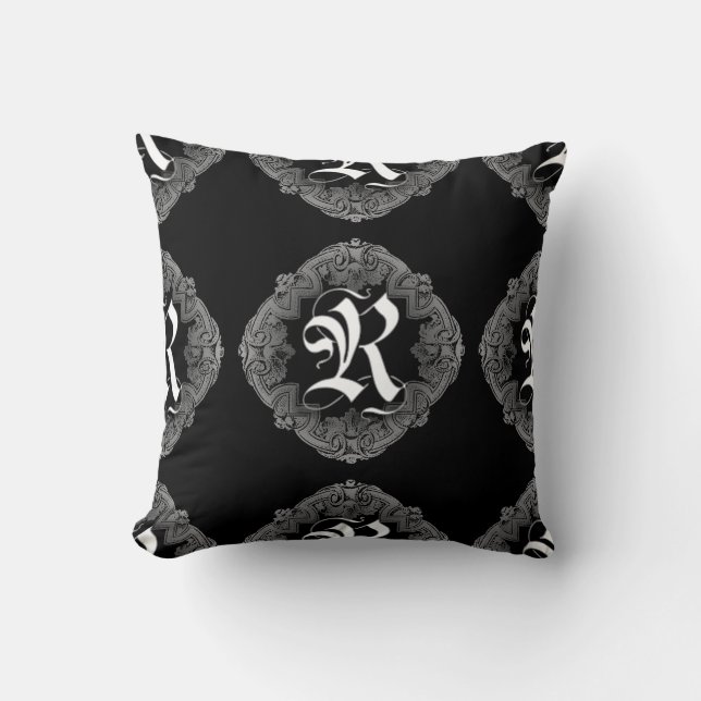 Elegant Goth Initial R Throw Pillow (Front)