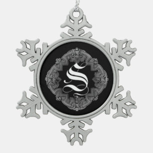 Elegant Goth Initial S Snowflake Ornament