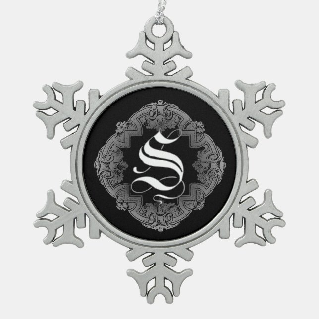 Elegant Goth Initial S Snowflake Ornament (Front)