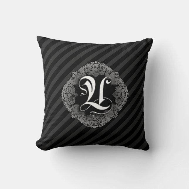Elegant Goth Initial U Throw Pillow (Front)