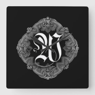 Elegant Goth Initial W Square Wall Clock