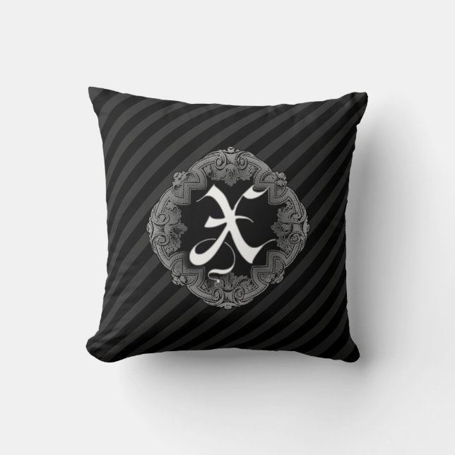Elegant Goth Initial X Throw Pillow (Front)