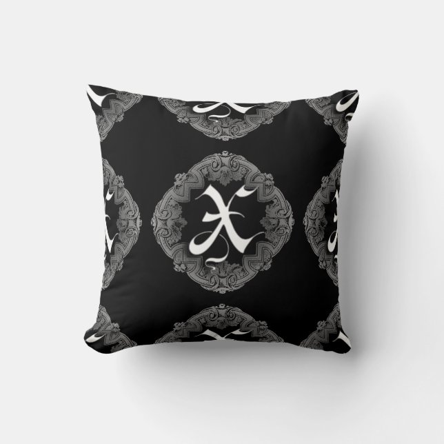 Elegant Goth Initial X Throw Pillow (Front)