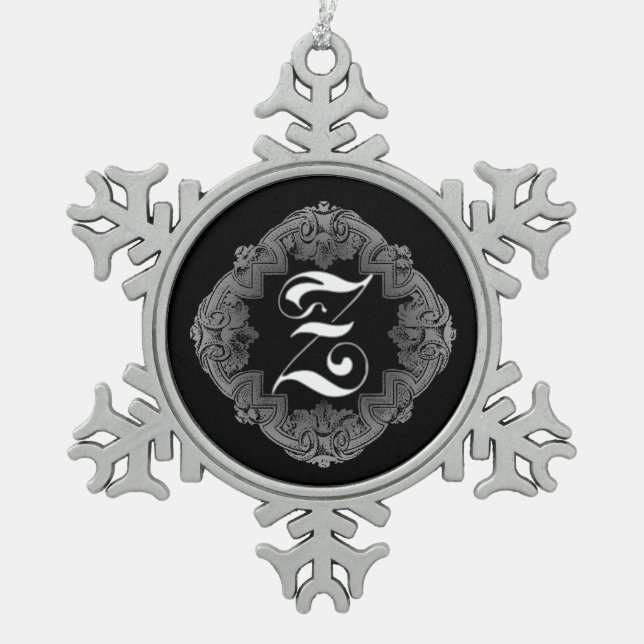 Elegant Goth Initial Z Snowflake Ornament (Front)