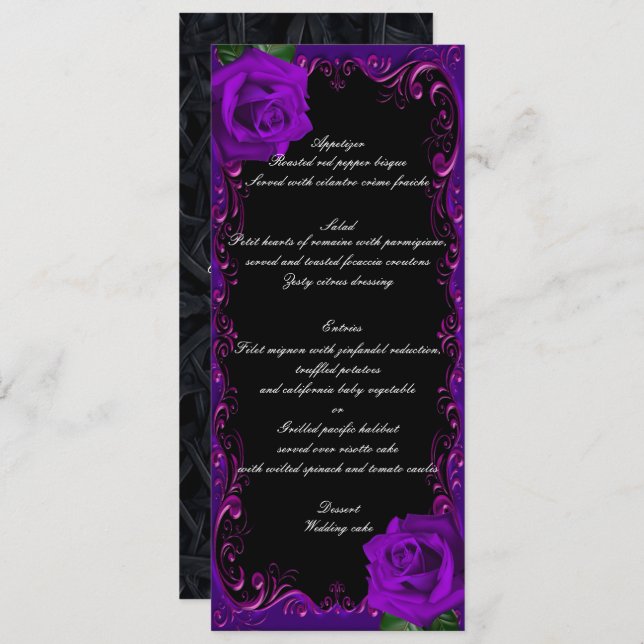 Élégant Goth Purple Menu Mariage Rose (Devant / Derrière)