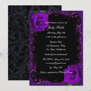 Elegant Goth Purple Roses Bridal Shower Invitation