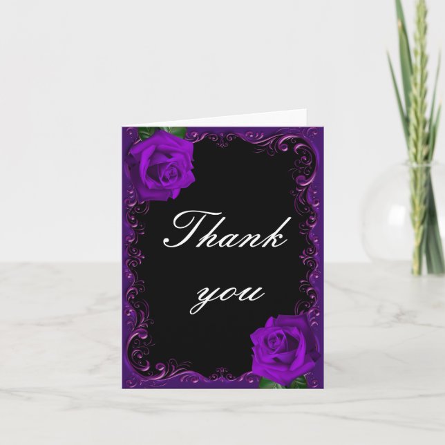 Elegant Goth Purple Roses Thank You Card (Front)