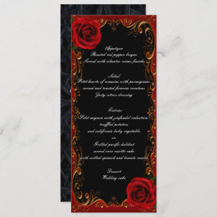 Élégant Goth Red Roses Menu Mariage