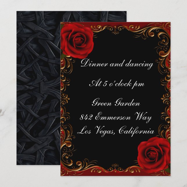 Elegant Goth Red Roses Reception Card (Front/Back)