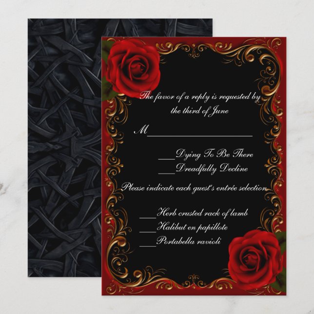 Elegant Goth Red Roses Response Card (Front/Back)