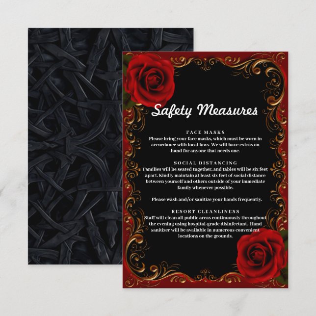 Elegant Goth Red Roses Safety Measures Enclosure Card (Front/Back)