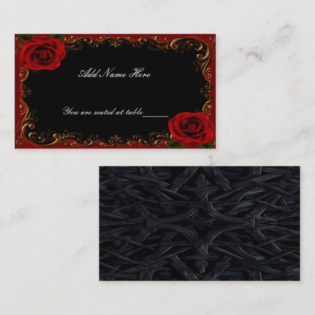 Elegant Goth Red Roses Table Place Card (Front/Back)