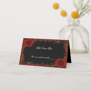 Elegant Goth Red Roses Table Place Card