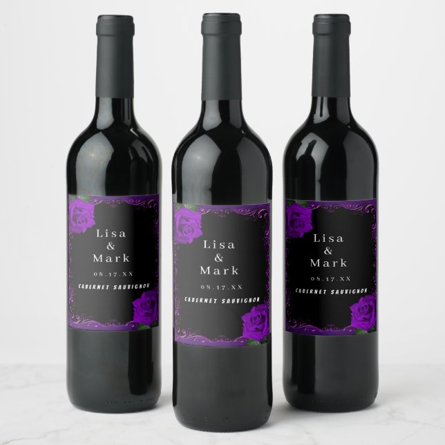 Élégant Goth violet Rose Étiquettes de vin (Bouteilles)