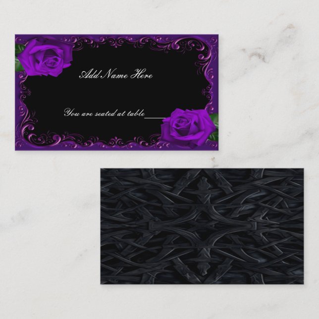 Élégant Goth violet Roses table carte place (Devant / Derrière)