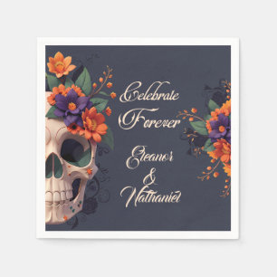 Elegant Gothic 3D Floral Skull Cocktail Napkin