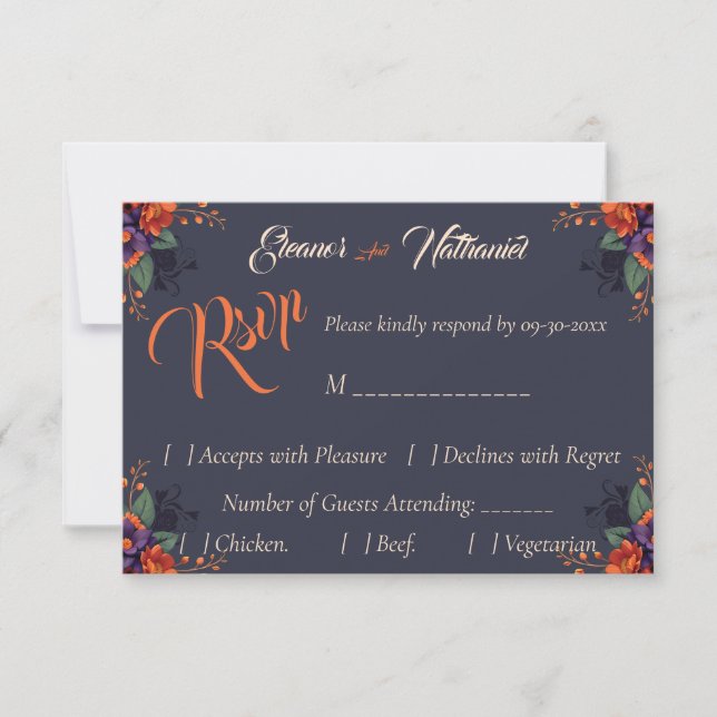 Elegant Gothic 3D Floral Skull Formal RSVP Card (Front)