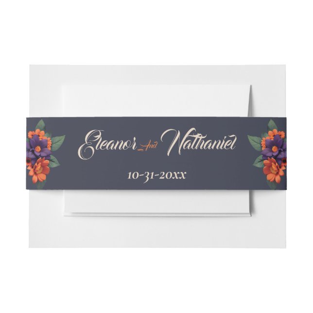 Elegant Gothic 3D Floral Skull  Invitation Belly Band (Front Example)