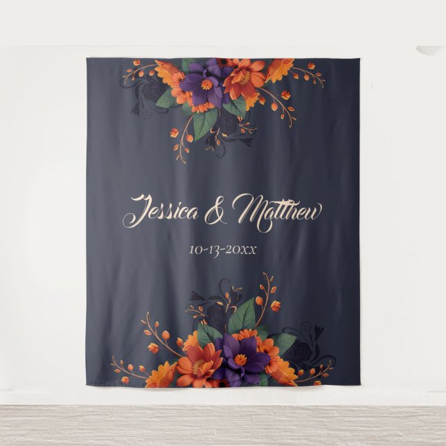 Elegant Gothic 3D Floral Wedding Backdrop Tapestry (Front)