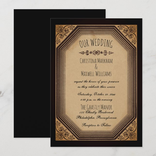 Elegant Gothic and Deco Frame Cornices Wedding Inv Invitation (Front/Back)