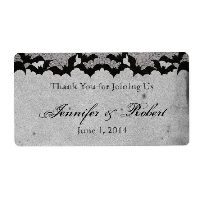 Elegant Gothic Bat Lace Posh Water Bottle Label (Front)