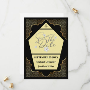 Elegant Gothic Black And Golden Save The Date Card