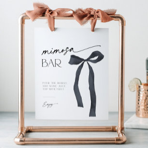 Elegant Gothic Black Bow Tying the Knot Mimosa Bar Pedestal Sign