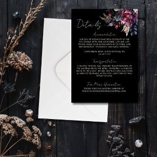 Elegant Gothic Black Floral Wedding Details  Enclosure Card