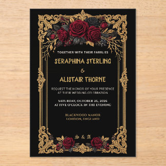 Elegant Gothic Black Rose Gold Wedding Invitation