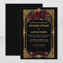 Elegant Gothic Black Rose Gold Wedding Invitation