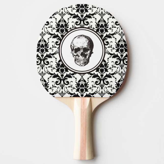 Elegant Gothic Black Skull Damask  Ping Pong Paddle (Front)