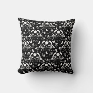 Elegant Gothic Damask Pattern in Black and White Throw Pillow