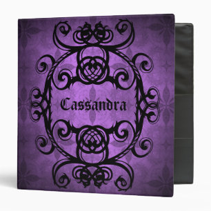 Elegant gothic damask purple and black binder