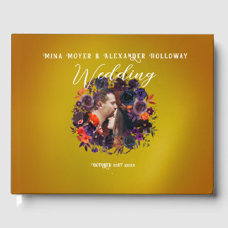 Elegant Gothic Dark Floral Photo Wedding Guest Book