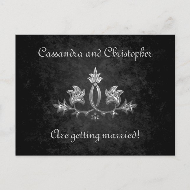 Elegant gothic dark romance save the date announcement postcard (Front)