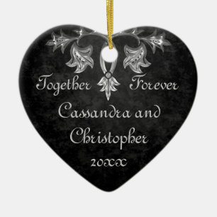 Elegant gothic dark romance together forever heart ceramic ornament