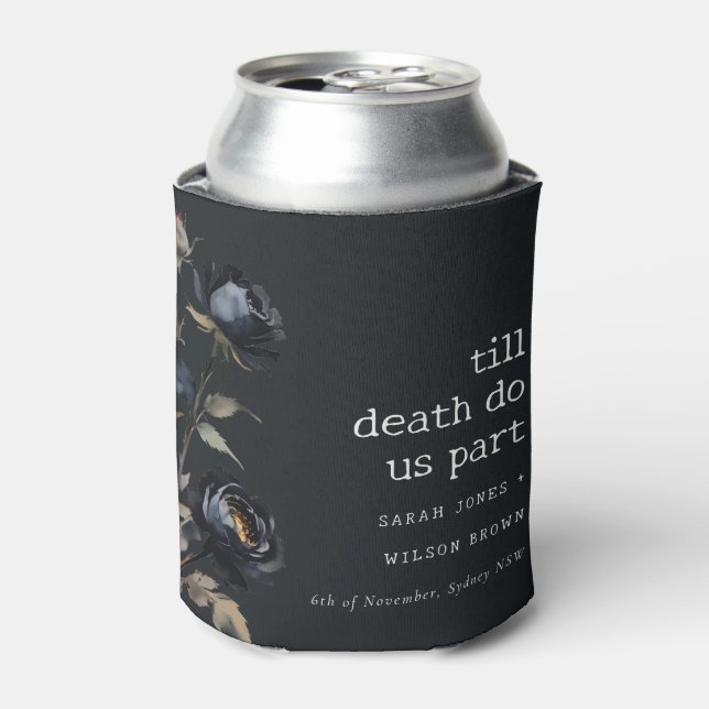 Elegant Gothic Dark Watercolor Black Rose Wedding Can Cooler (Can Front)