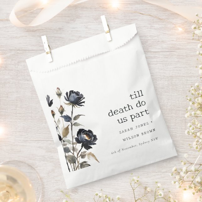 Elegant Gothic Dark Watercolor Black Rose Wedding Favour Bag (Clipped)