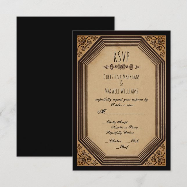 Elegant Gothic Deco Frame Cornices Wedding RSVP In Invitation (Front/Back)