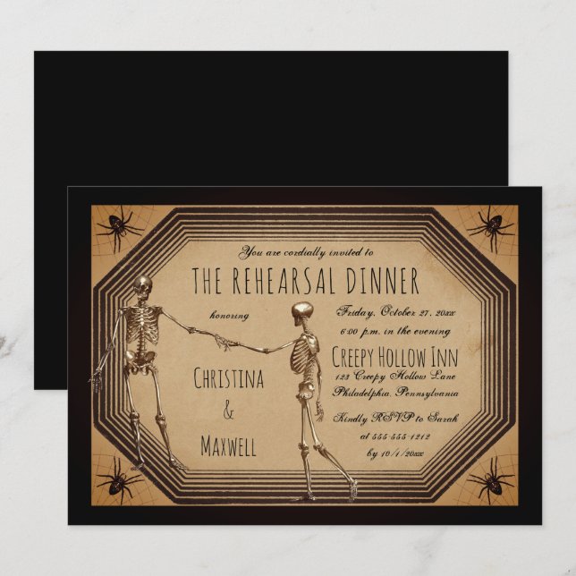 Elegant Gothic Deco Skeletons Rehearsal Dinner Inv Invitation (Front/Back)