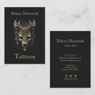Elegant Gothic Fantasy Wolf Skull Black & Gold  Business Card