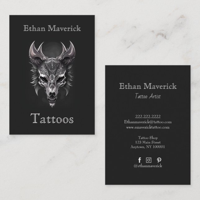Elegant Gothic Fantasy Wolf Skull Black & Silver Business Card (Front/Back)