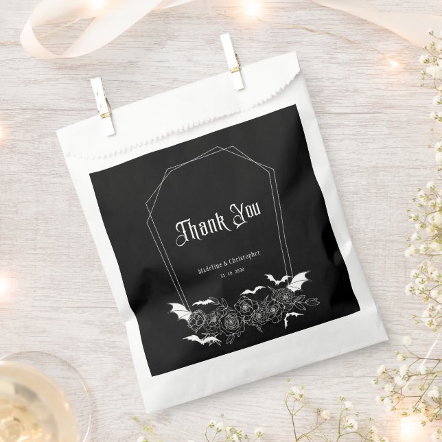 Elegant Gothic Floral Black Wedding Favour Bag (Clipped)