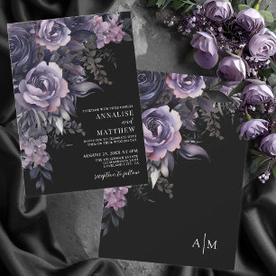 Elegant Gothic Floral Black Wedding Invitation