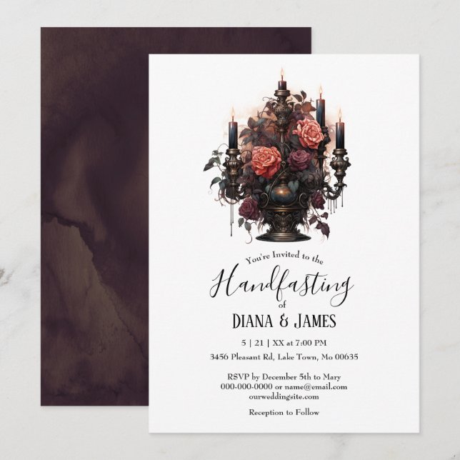 Elegant Gothic Floral Candles Handfasting Invitation (Front/Back)