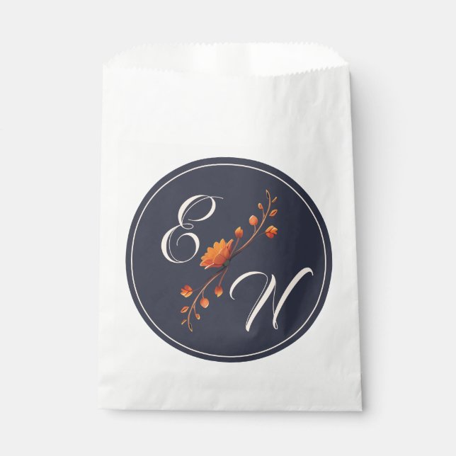 Elegant Gothic Floral Monogram Wedding  Favour Bag (Front)