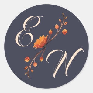 Elegant Gothic Floral Monogram Wedding Sticker