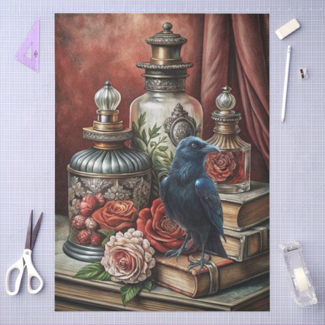  Elegant Gothic Floral & Raven Furniture Decoupage Tissue Paper (Craft)