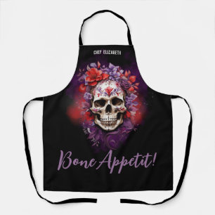Elegant Gothic Floral Skull Halloween Apron